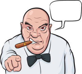 Cartoon serious boss with speech bubble