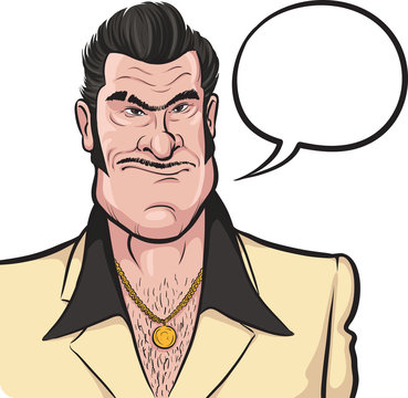 Cartoon mafia man with speech bubble