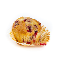 Cranberry muffins on white background. Selective focus.