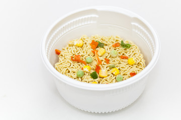 Package of Udon noodles soup ready for cooking. Selective focus.