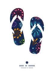 Vector holiday fireworks flip flops silhouettes pattern frame
