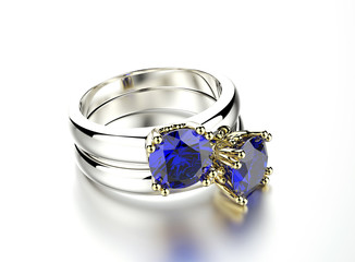 Ring with Diamond. Jewelry background. Sapphire gemstone