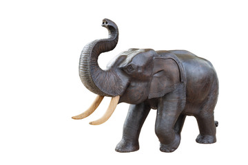 handcraft wood elephant sculpture isolated on white background