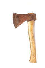 Old chopping axe isolated on white background
