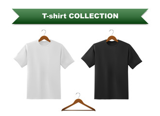 Black and white T-shirt template collection with hanger