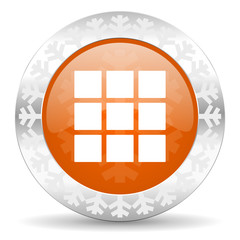 thumbnails grid orange icon, christmas button, gallery sign