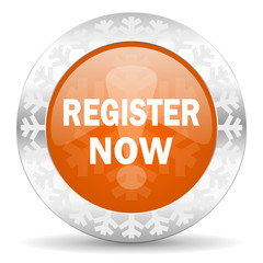 register now orange icon, christmas button