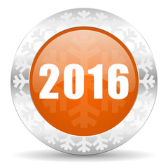 new year 2016 orange icon, christmas button, new years symbol