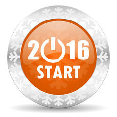 new year 2016 orange icon, christmas button, new years symbol
