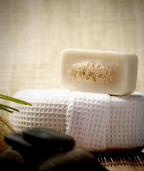 The special scrub soap on spa set for healthy skin
