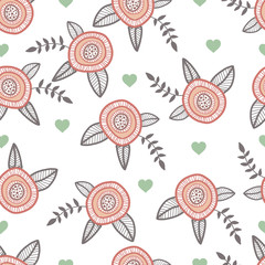 Graphic hand drawn flowers. Catoon style illustration with