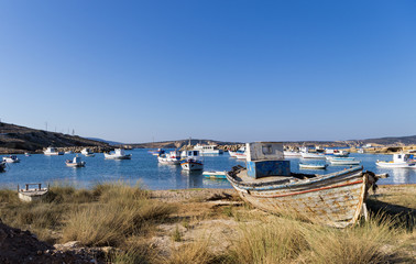 Fototapeta na wymiar Boats in a small gulf in Ano Koufonisi island, Cyclades, Greece