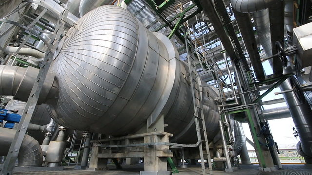 Heat exchanger in refinery factory , Smooth panning video