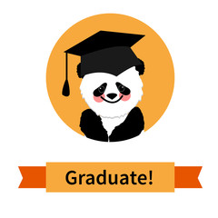 Greeting card with a character panda and congratulations graduate