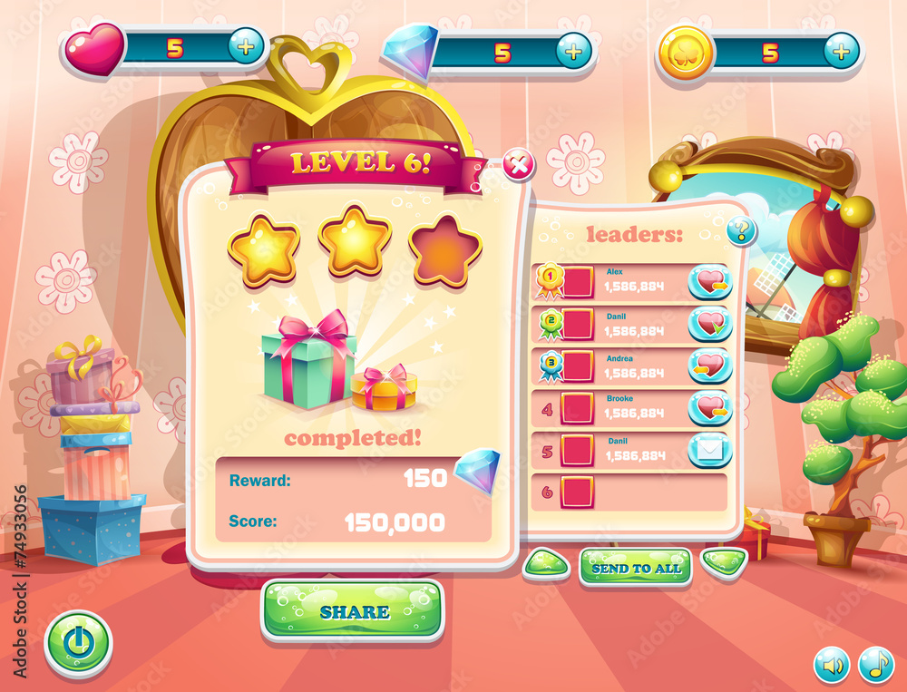 Poster example of the user interface of a computer game. window complet