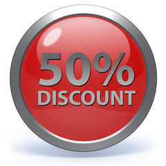 Discount 50 circular icon on white background