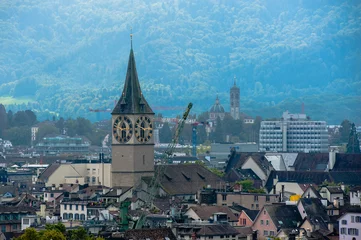 Fotobehang Zurich center. Image of ancient European city, view from the top © irimeiff