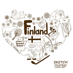 Finland symbols in heart shape concept