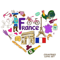 French symbols in heart shape concept