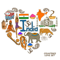 Indian symbols in heart shape concept