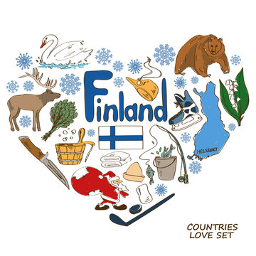 Finland symbols in heart shape concept