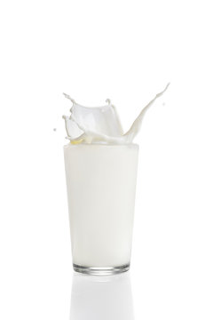 Studio, Glas, Ein Glas mit frischer Milch vor weißem Hintergrund