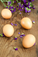 fresh white eggs with flowers