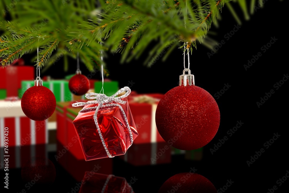 Poster composite image of decorations on tree