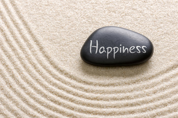 Black stone with the inscription Happiness