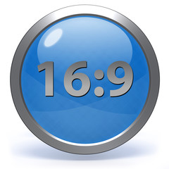 16:9 circular icon on white background