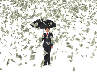 businessman and falling dollar banknote