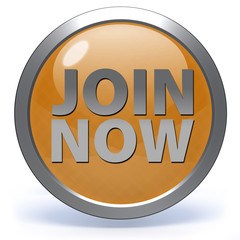 Join now circular icon on white background