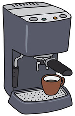 Hand drawing of a blue electric espresso maker
