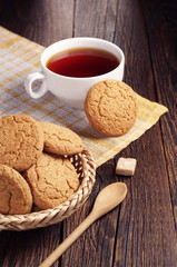 Oatmeal cookie and cup of tea
