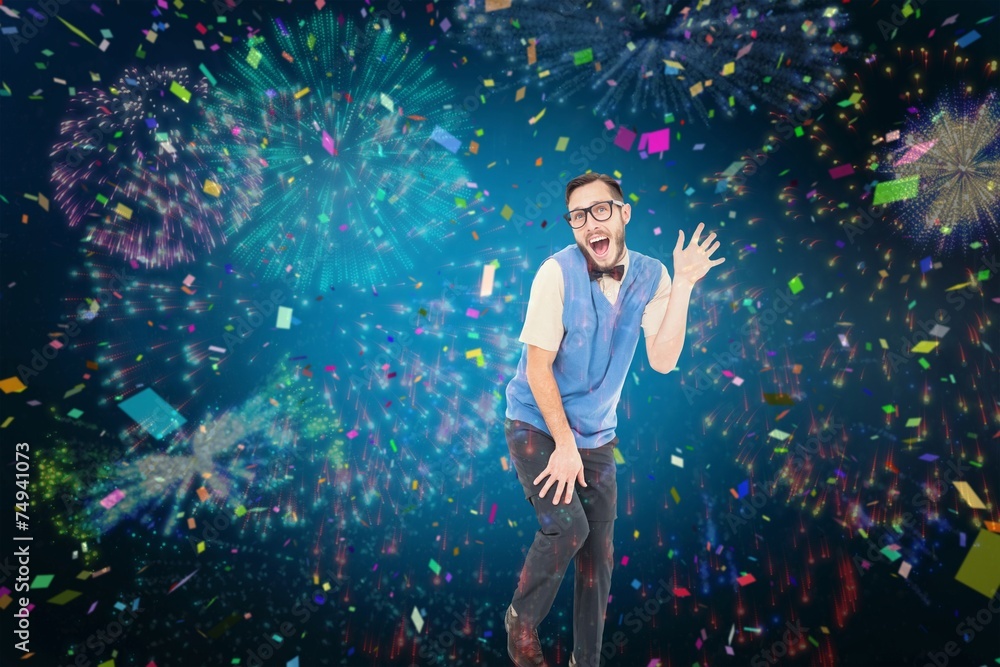 Aufkleber composite image of geeky hipster dancing like a fool