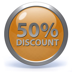 Discount 50 circular icon on white background