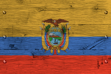 Ecuador national flag painted old oak wood fastened