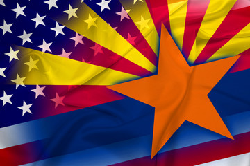Waving USA and Arizona State Flag