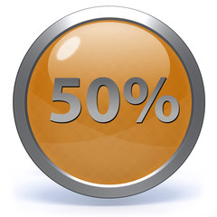 Fivety percent circular icon on white background