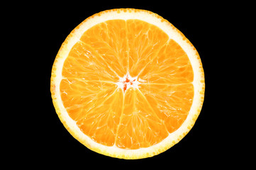 Slice of fresh orange on black background