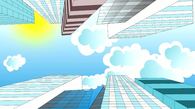 The clouds are flying in the sky over skyscrapers, animation
