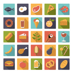 Fototapeta na wymiar Flat design food and drink square vector icons set