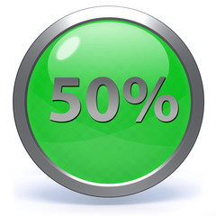 Fivety percent circular icon on white background