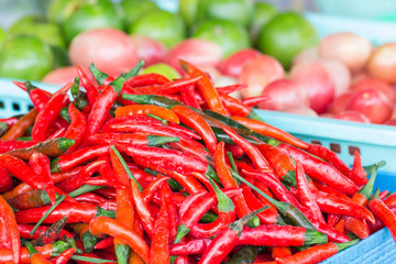Basket of long red chillies