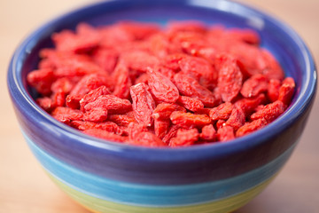 dried goji berries in colored bowl