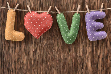 Valentines Day. Word Love, Heart Handmade. Vintage style. Love