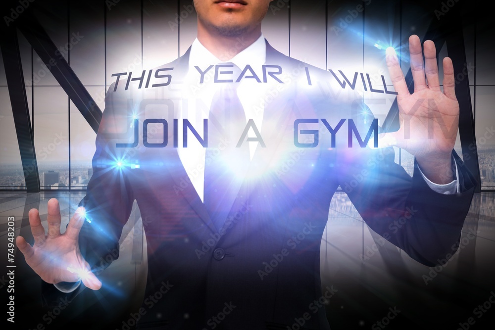 Poster composite image of unsmiling businessman touching