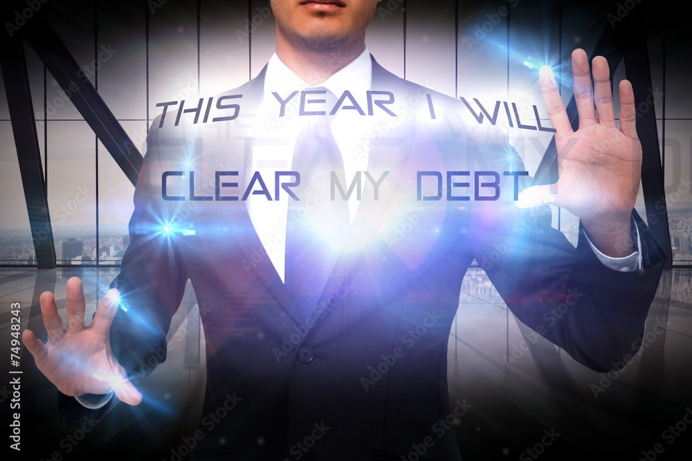 Aufkleber composite image of unsmiling businessman touching