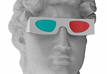 head of the statue in 3D stereo glasses