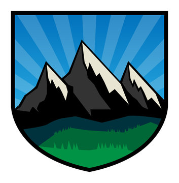 Mountain adventure label or sign